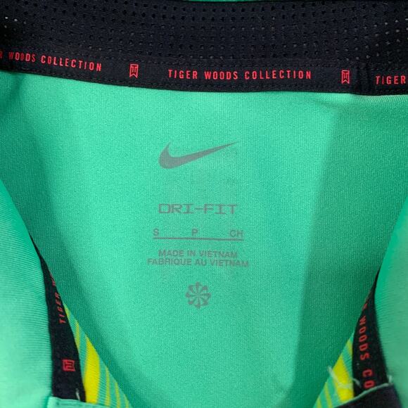 Tiger Woods Shirt Men S Small Sour Apple Green Dri Fit Striped Nike Collection - Picture 3 of 8